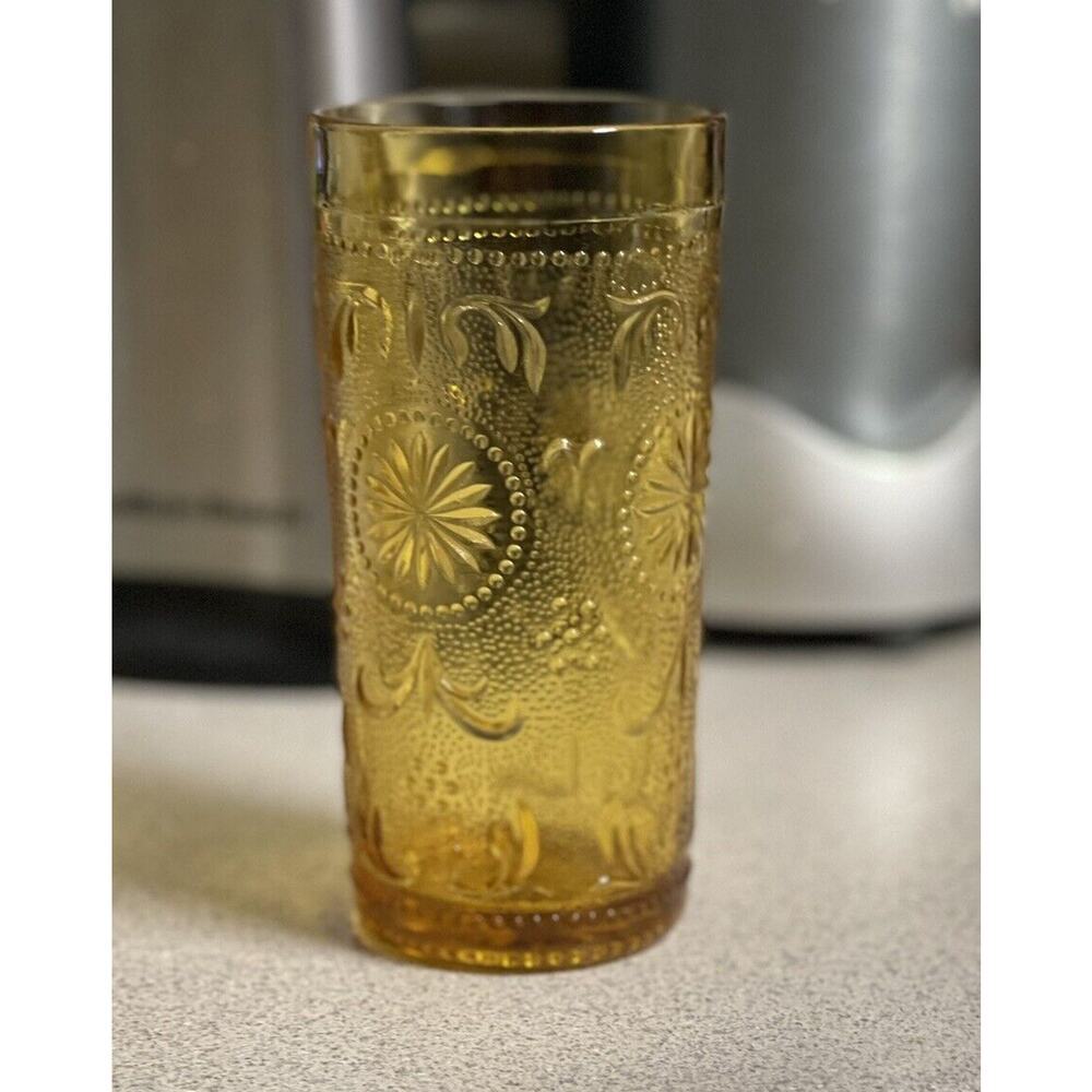 1 Vintage Brockway‎ Glass American Concord Amber Water Glass Goblet Tumbler 8oz